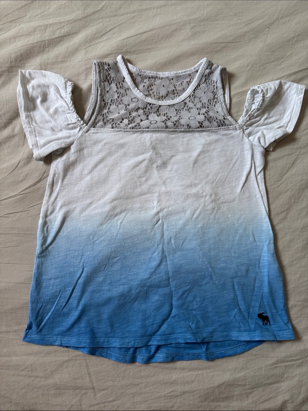 Abercrombie kids White to Blue Ombre Cold-Shoulder Lace Yoke Tee